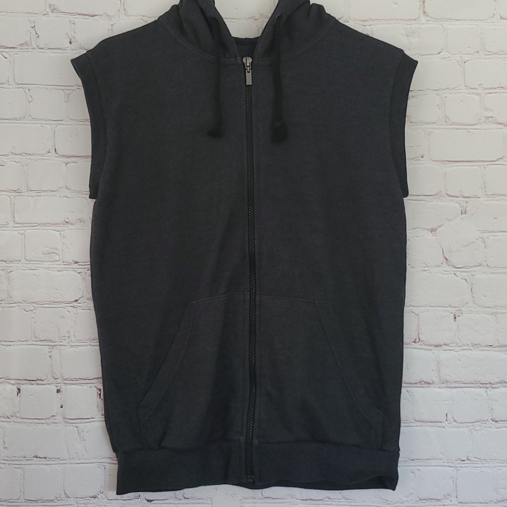 Dark Grey Sleeveless Full Zip Hoodie Mens